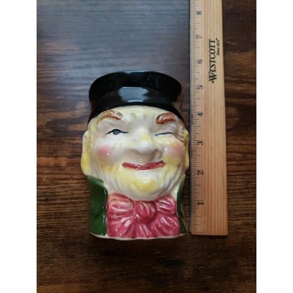 Vintage Charlie Toby Head Vase Porcelain Wall Pocket Winking Old Man Green Tie - Picture 3 of 11